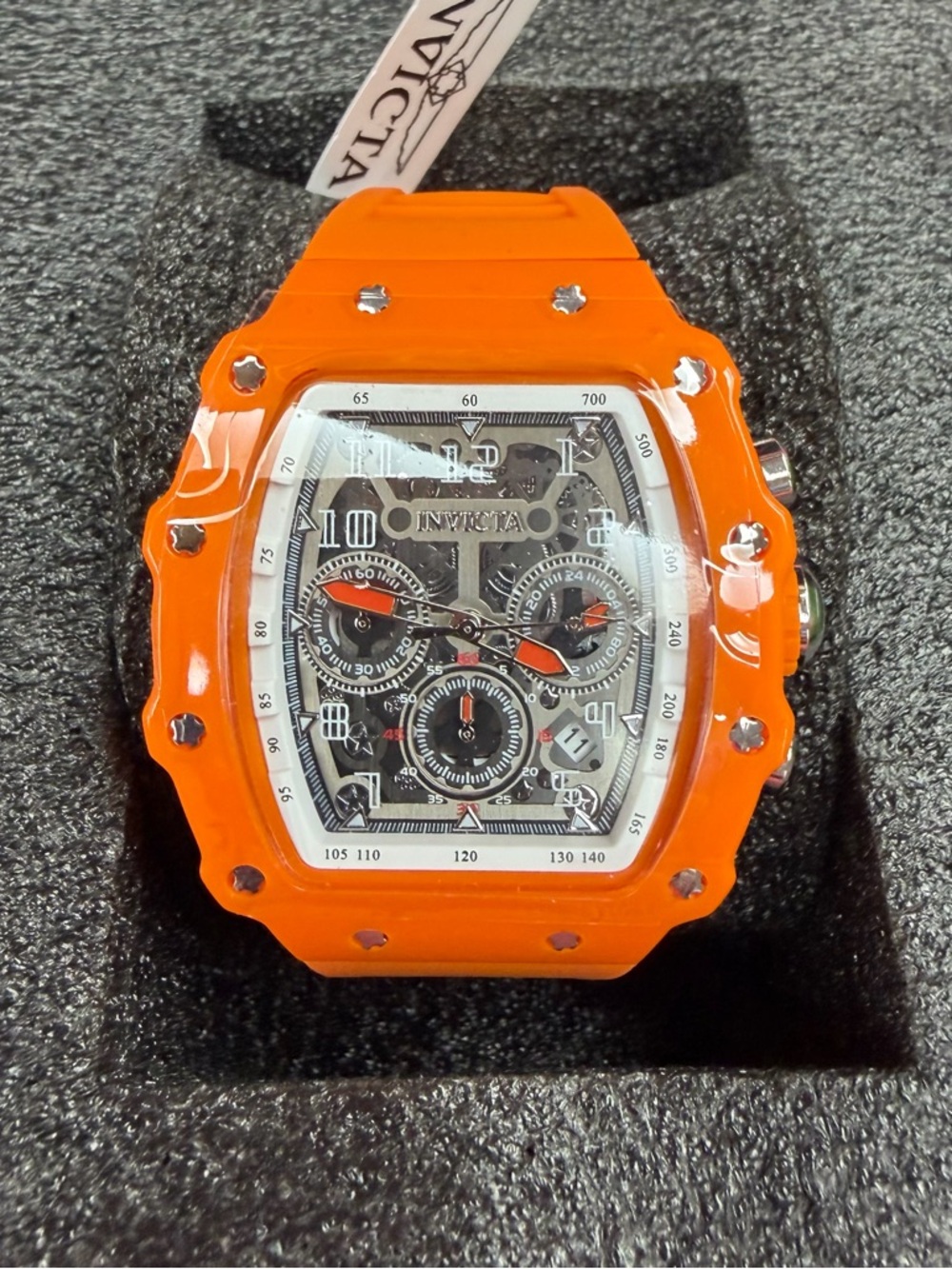 Invicta Bright Orange Skeleton Chronograph Watch